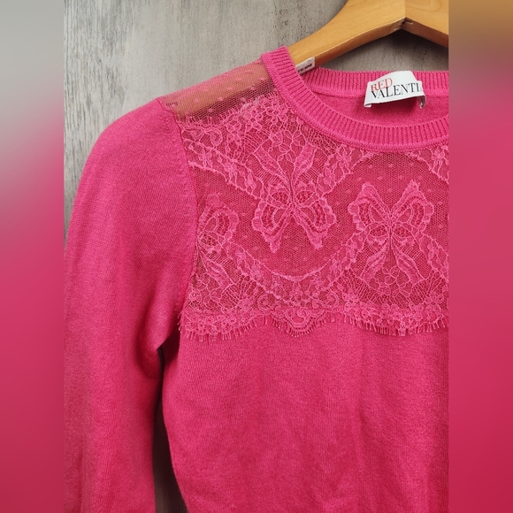 Red Valentino Wool Blend Bow Lace Hot Pink Sweater Size XS - Picture 5 of 6